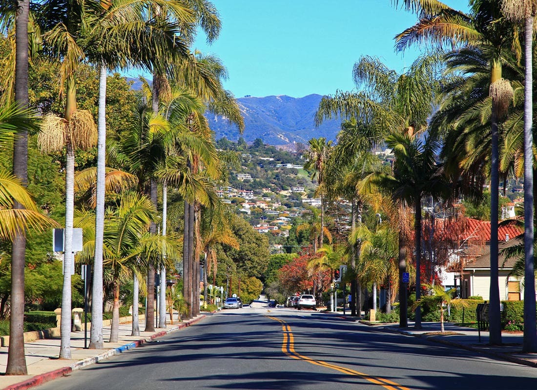 Santa Maria, CA - Historic E Figueroa Street at Anacapa Street Near Santa Barbara County Courthouse in Santa Barbara, California